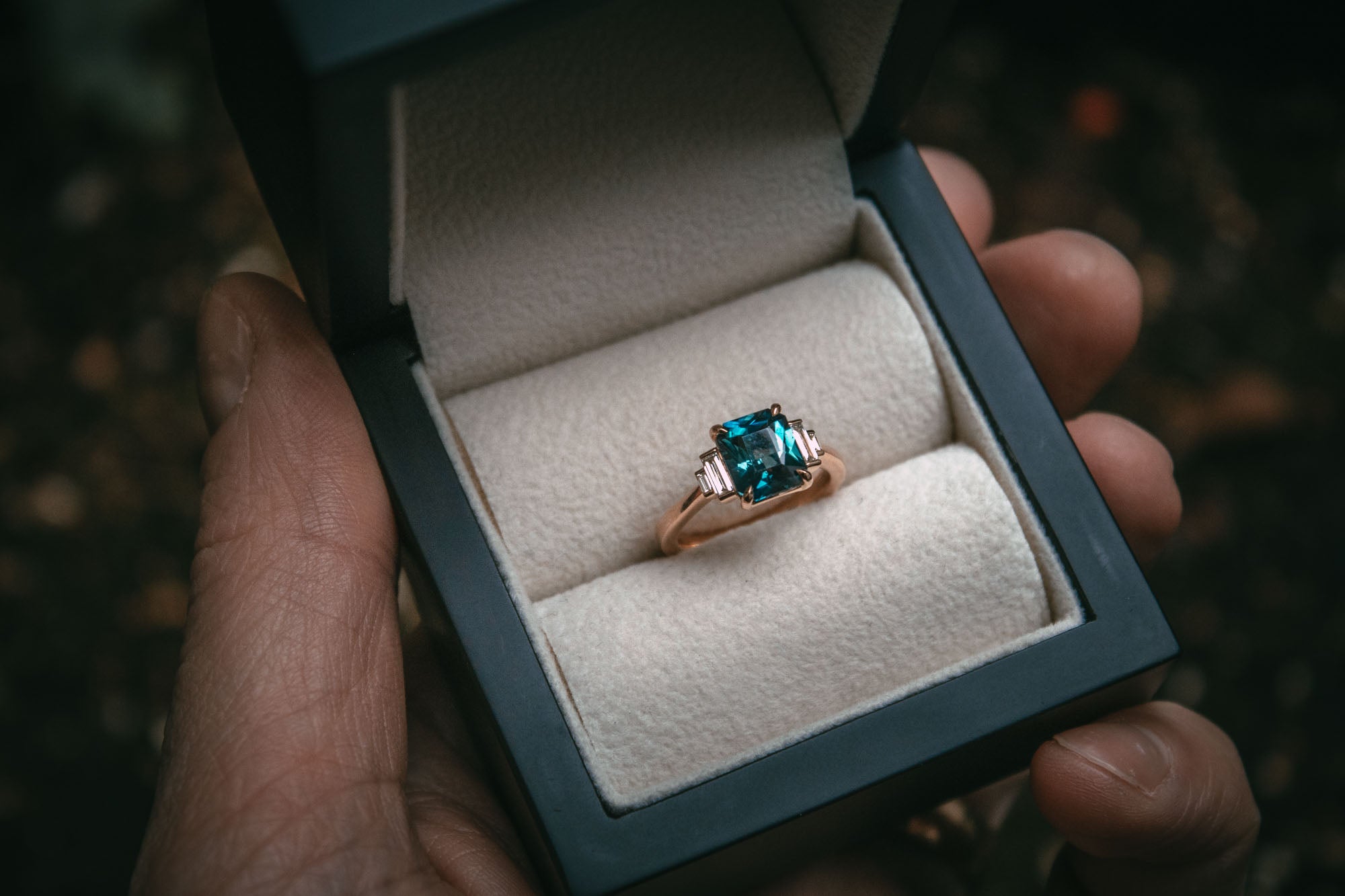 Bespoke Teal Sapphire & Diamond Engagement Ring