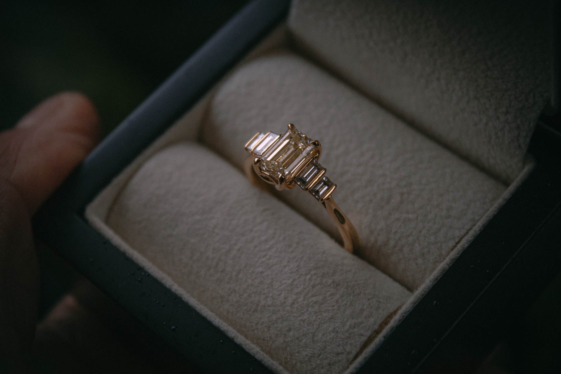 Moira Patience Fine Jewellery Bespoke Warm White Emerald Cut Diamond Engagement Ring