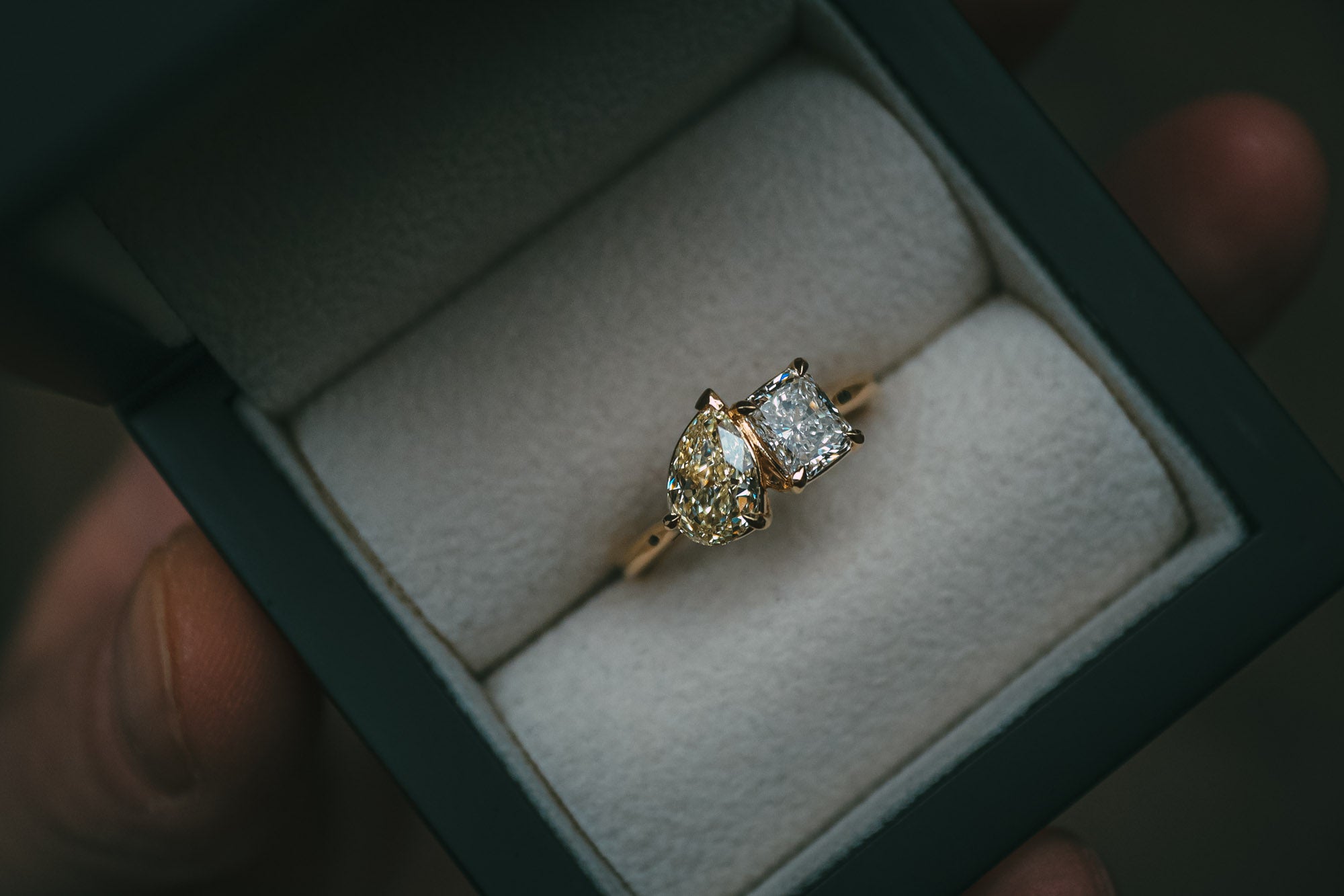 Bespoke Pear-Shaped Yellow Diamond and White Diamond Ring