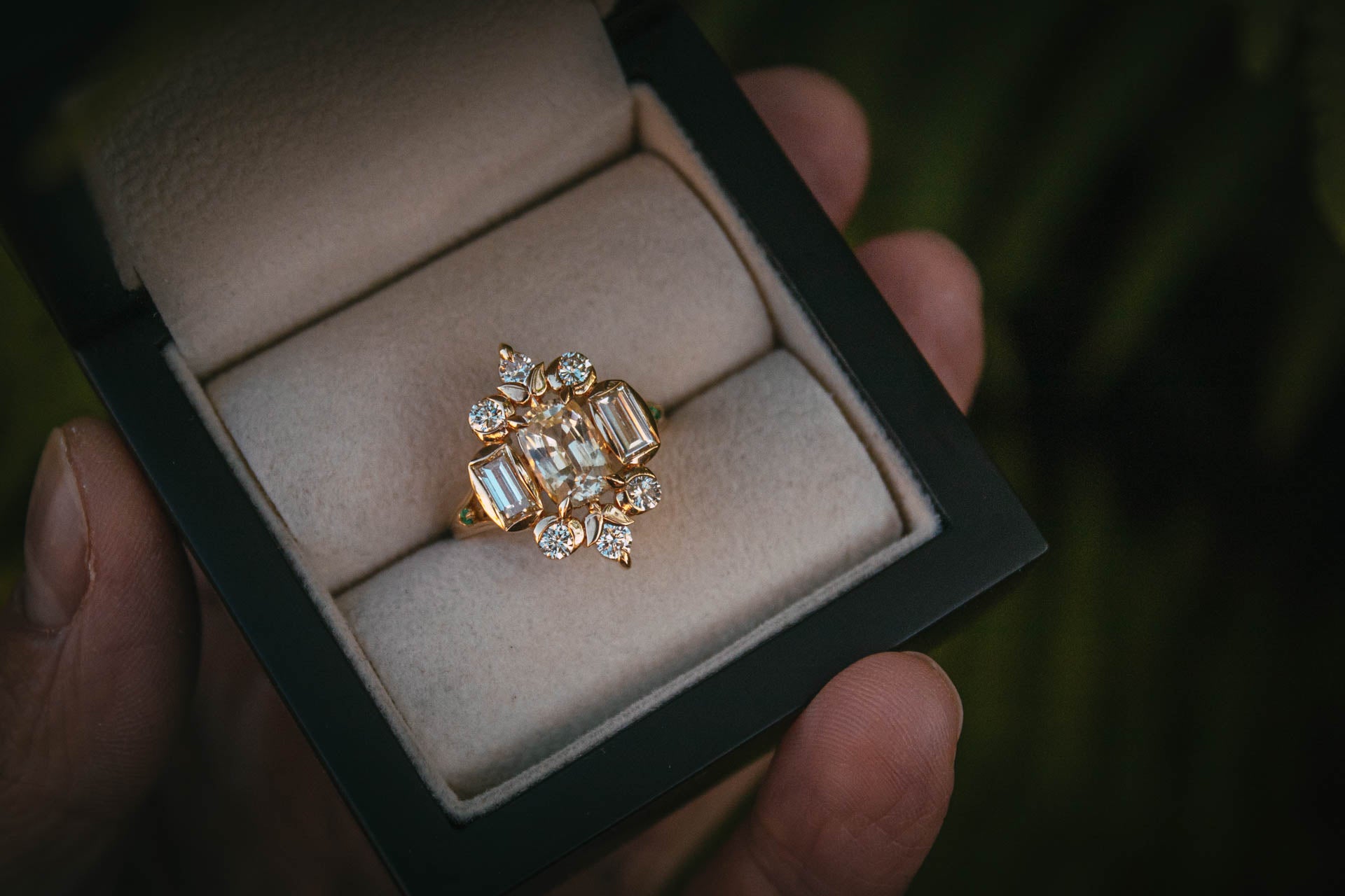 Yellow Sapphire and Diamond Ring