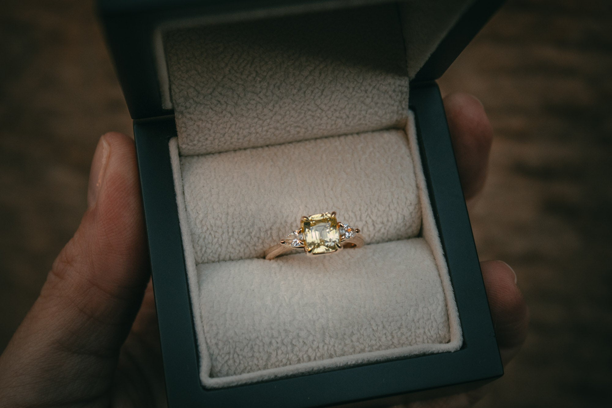 Bespoke yellow sapphire and diamond trilogy ring