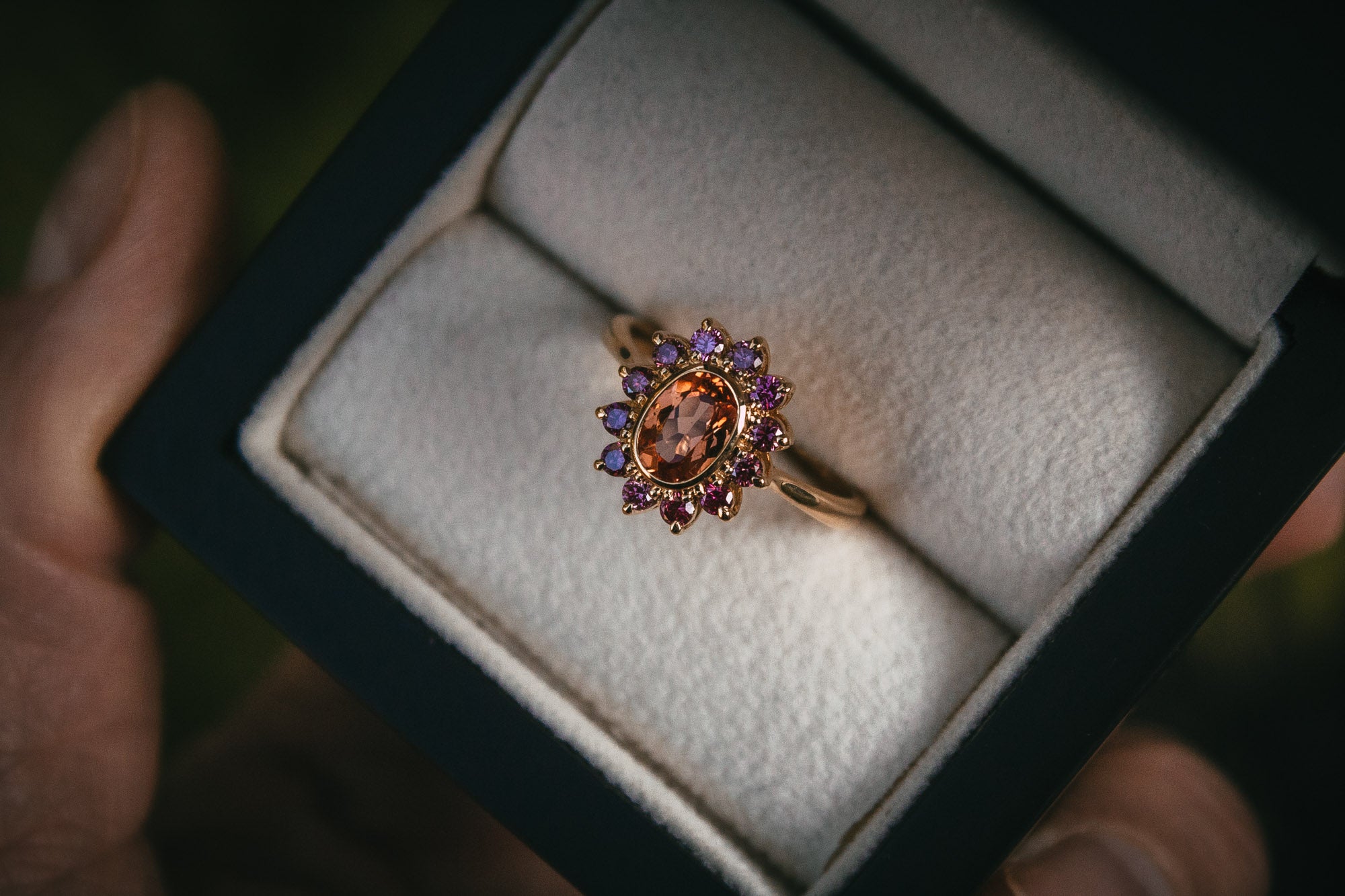 Bespoke Orange Zircon and Pink Diamond Engagement Ring