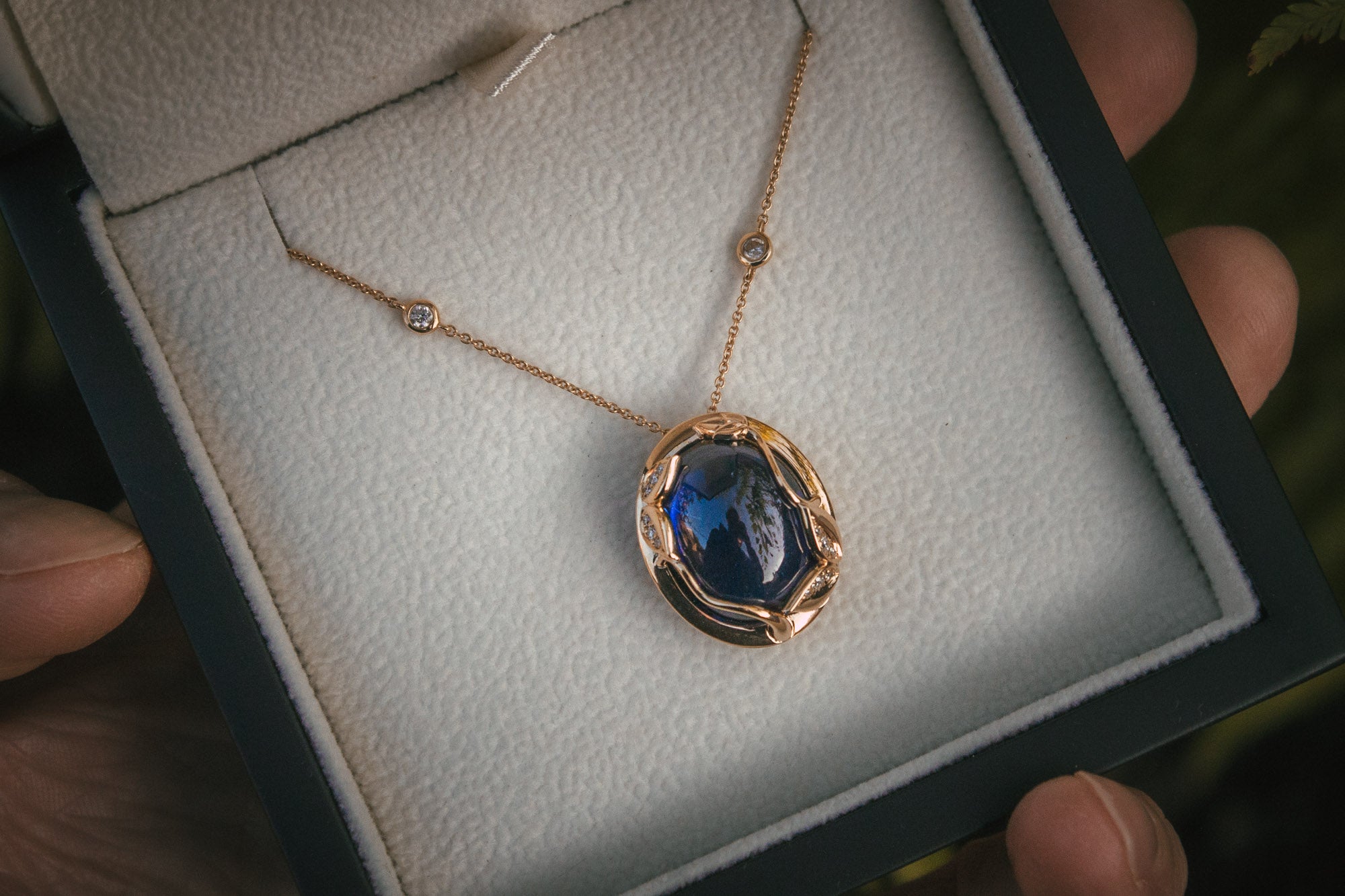 Bespoke Heirloom Cabochon Sapphire and Diamond Pendant
