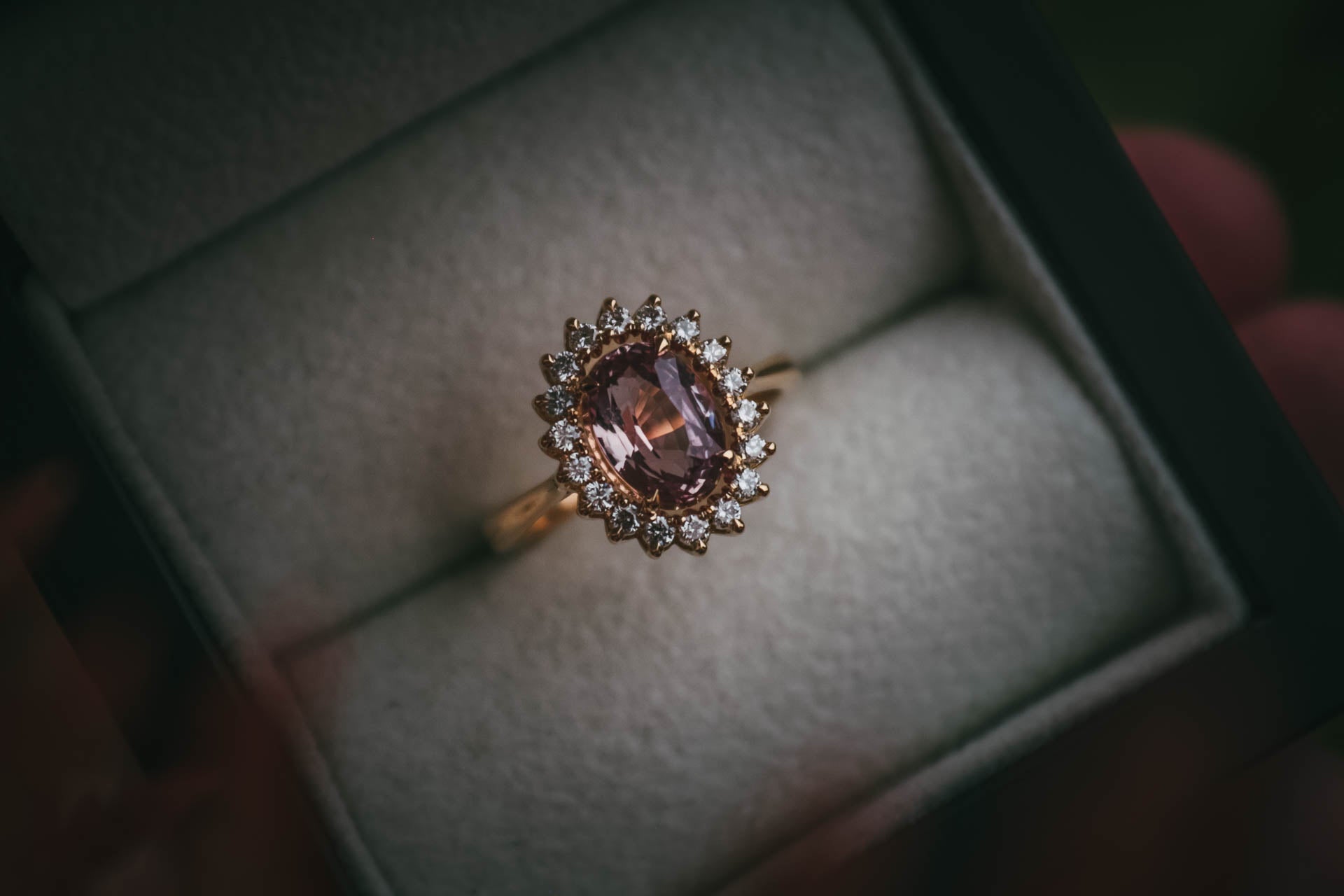 Moira Patience Bespoke  Padparadscha Sapphire & Diamond Engagement Ring 