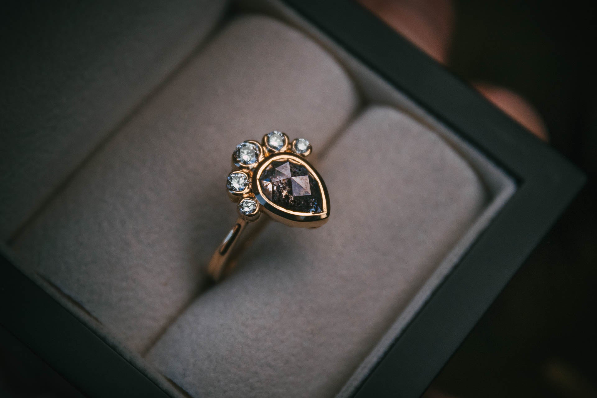 Moira Patience Bespoke Salt and Pepper Grey Diamond Engagement Ring