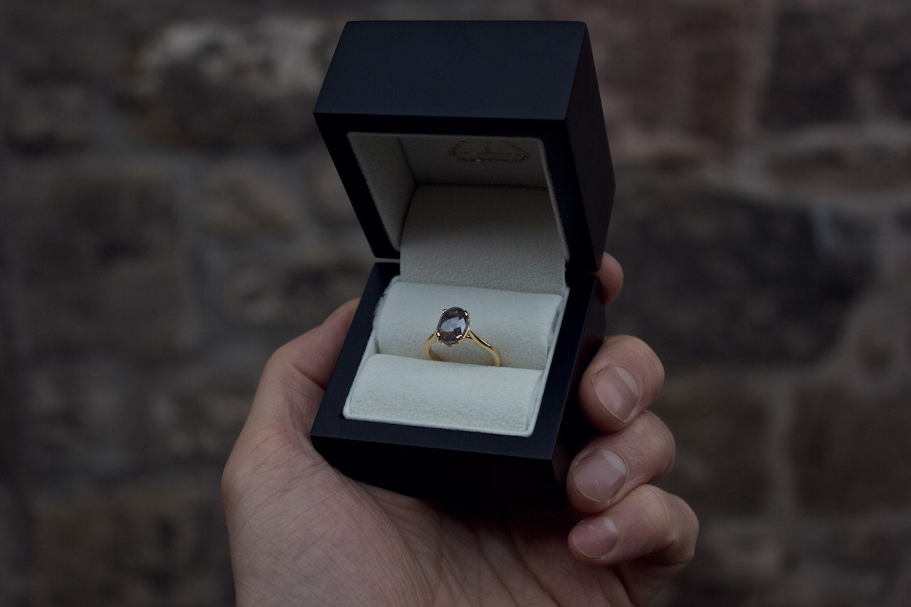 Oval Salt & Pepper Diamond Engagement Ring