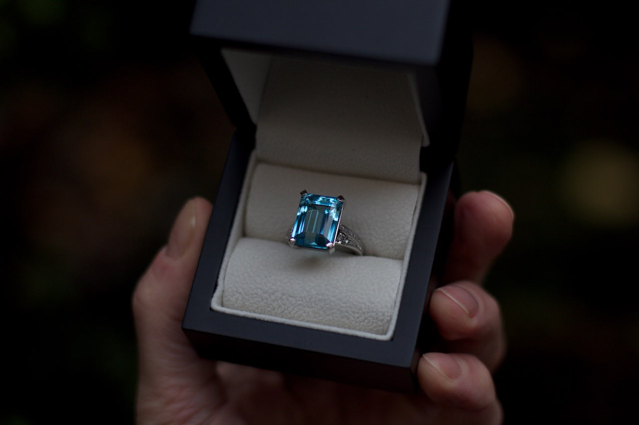 Moira Patience Fine Jewellery Platinum Topaz and Diamond Ring Edinburgh