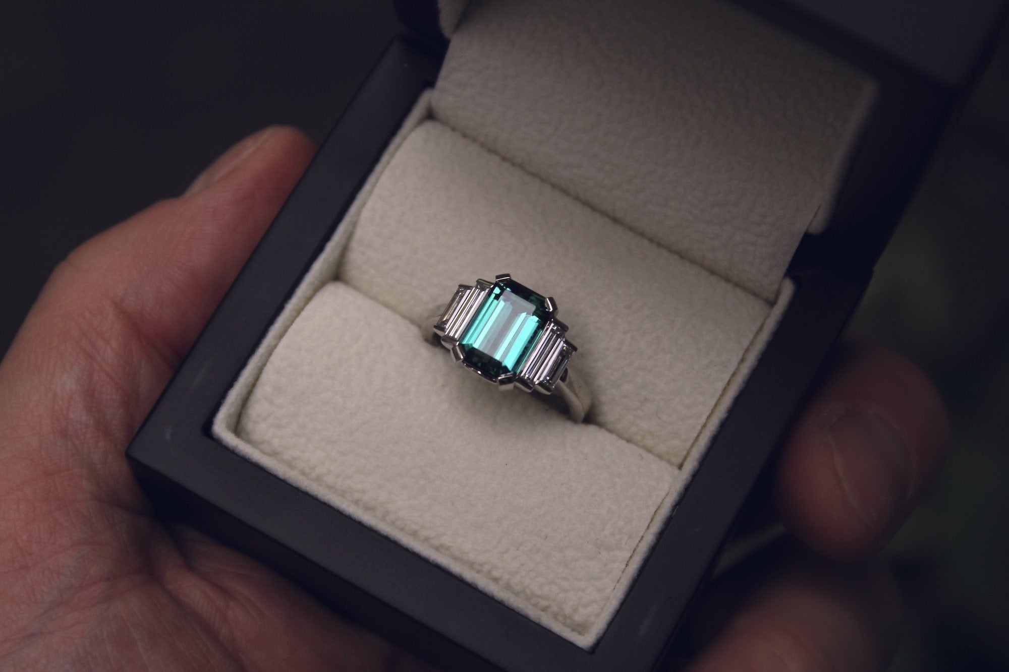 Bespoke Green Tourmaline and Diamond Cocktail Ring in Edinburgh