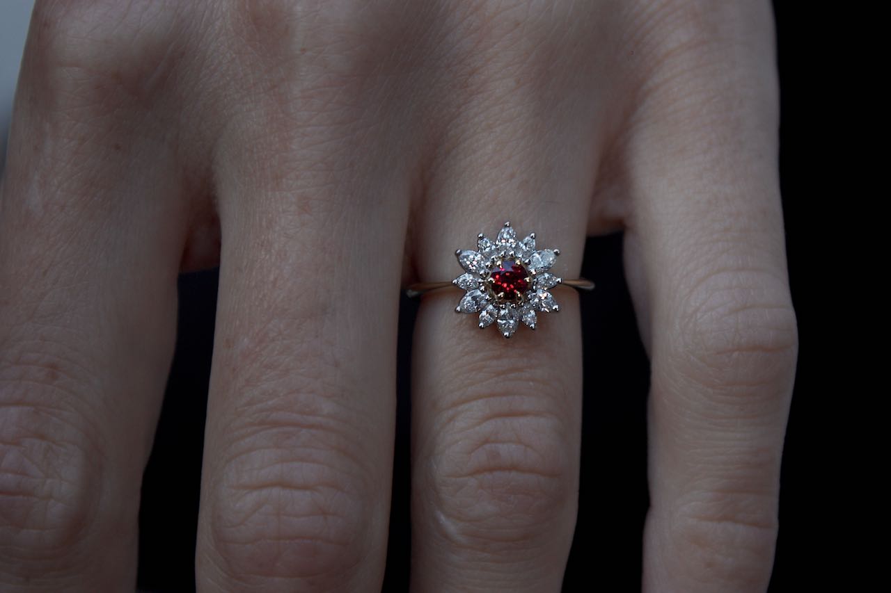 Patience Jewellery Bespoke Floral Ruby Diamond Engagement Ring