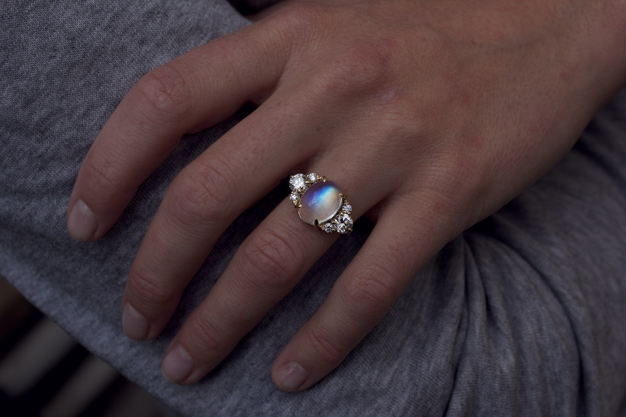 Patience Jewellery Bespoke Gold Moonstone and Diamond Ring Edinburgh