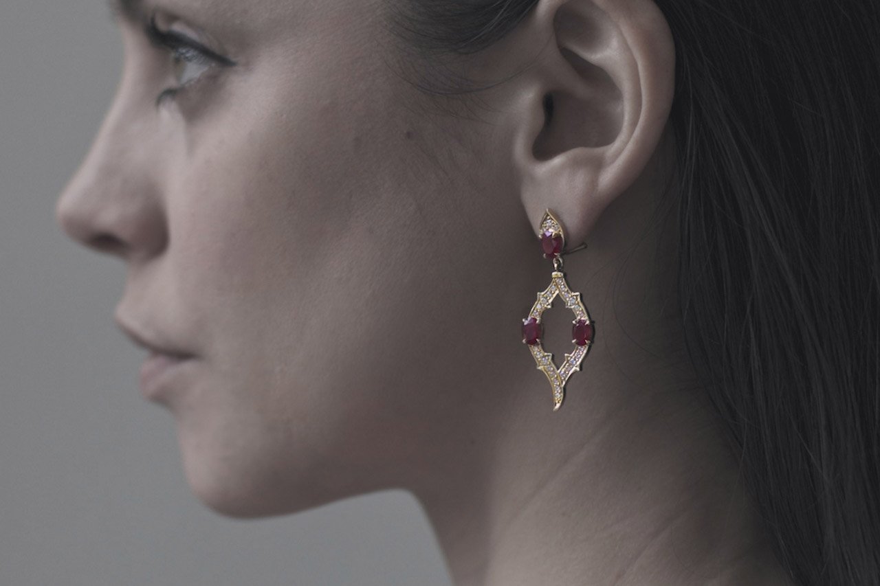 Patience_Jewellery_Bespoke_Gold_Ruby_Diamond_Earrings