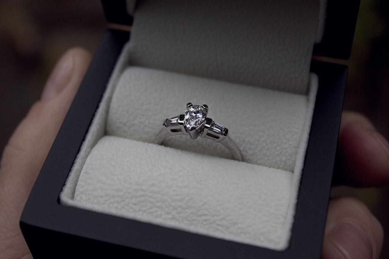 Patience Jewellery Bespoke pear shaped diamond engagement ring 1