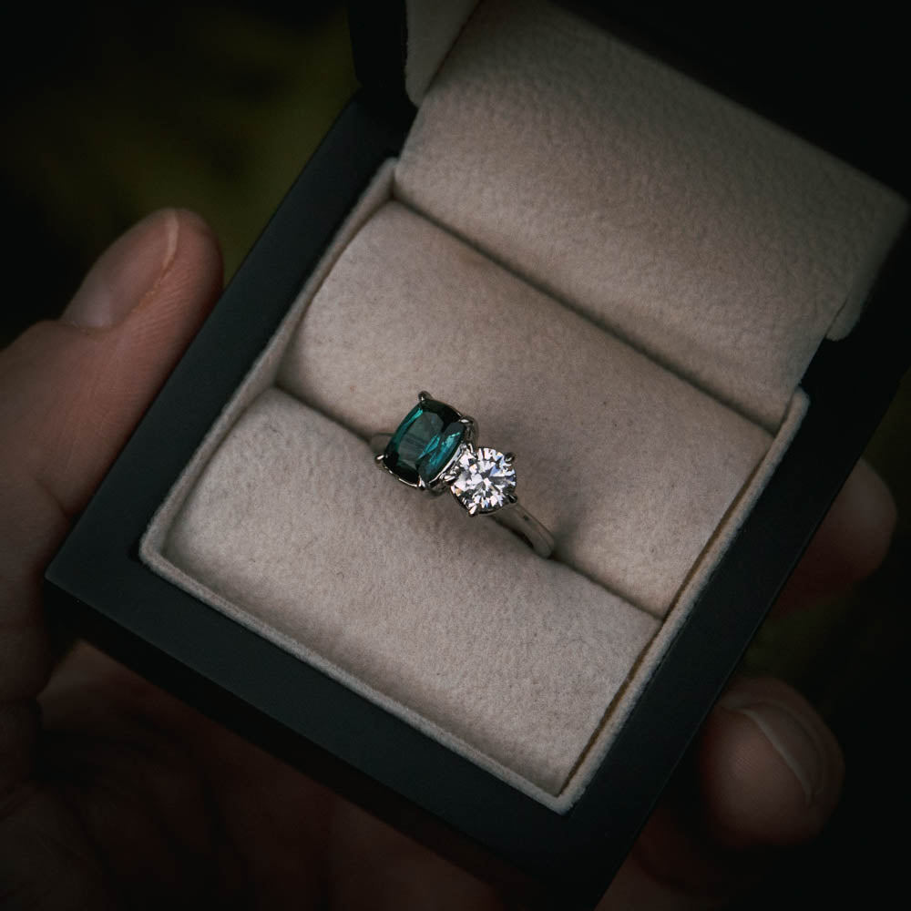 Moira Patience Fine Jewellery diamond and tourmaline toi et moi engagement ring in Edinburgh