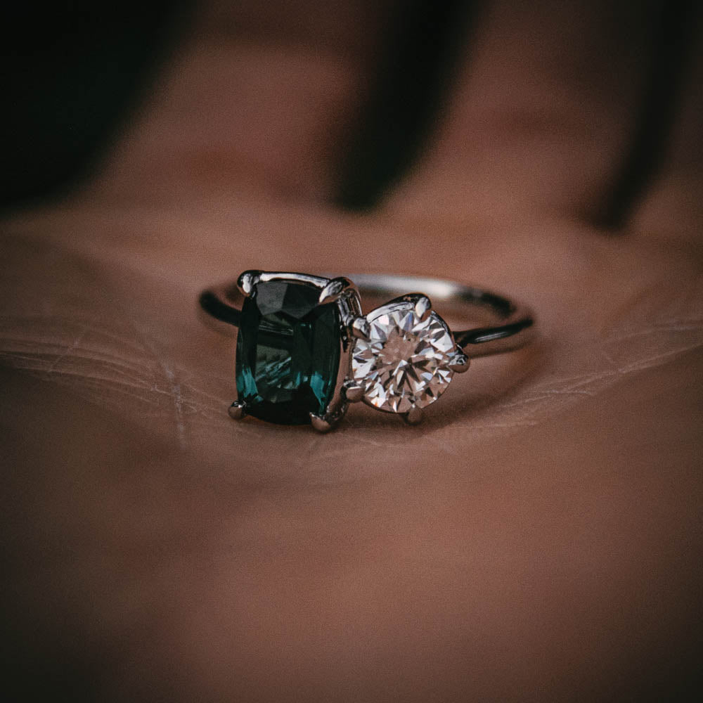 Moira Patience Fine Jewellery diamond and tourmaline toi et moi engagement ring in Edinburgh