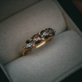 Fótla ring in 18ct yellow gold with four natural champagne diamond cabochons and white diamond accents