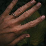 Fótla ring in 18ct yellow gold with four natural champagne diamond cabochons and white diamond accents