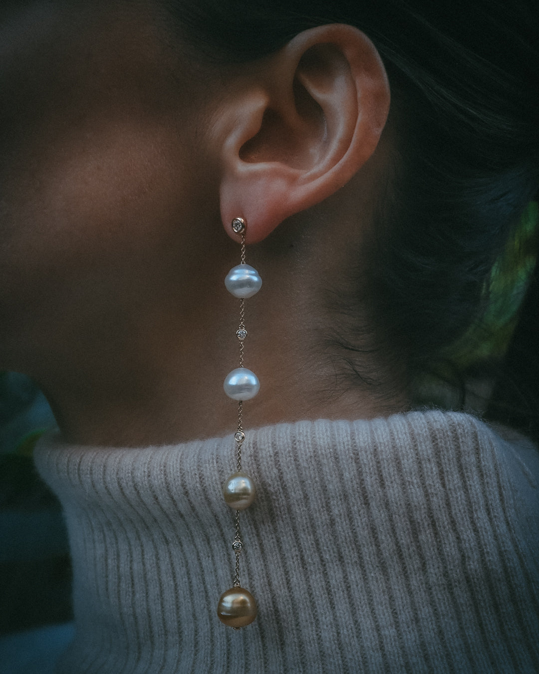 Mara South Sea natural pearl long drop earrings