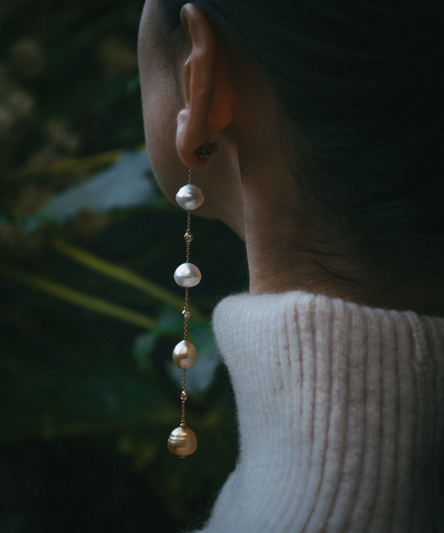Mara South Sea natural pearl long drop earrings