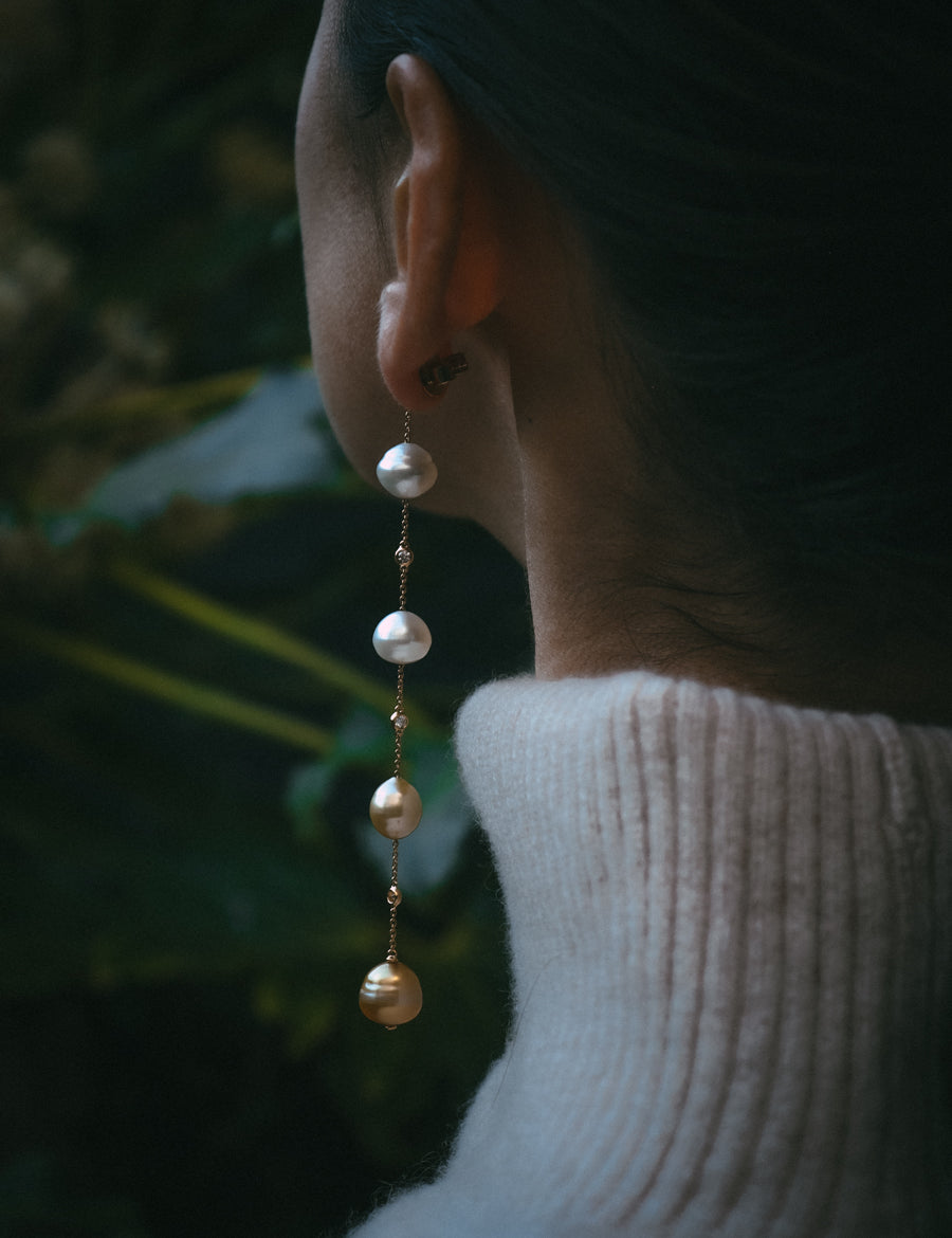 Mara South Sea natural pearl long drop earrings
