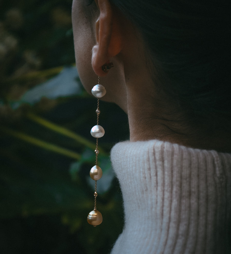 Mara South Sea natural pearl long drop earrings