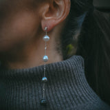 Mara graduating long drop Tahitian pearl earrings