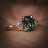 Natural unheated teal sapphire engagement ring gemstone detail