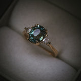 Natural unheated teal sapphire engagement ring in box