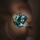 Natural unheated teal sapphire engagement ring gemstone details