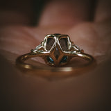 Natural unheated teal sapphire engagement ring underside details
