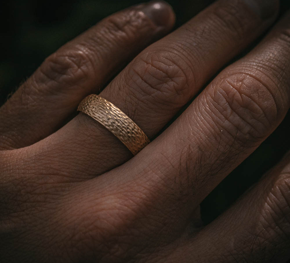 Moira Patience Fine Jewellery Signature Style Ripple Engraved Texture Wedding Band 