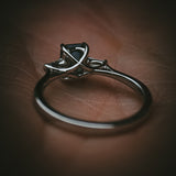 Sròn octagon step-cut teal sapphire ring Arc setting detail