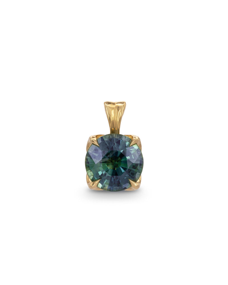 Signature Petal pendant with natural teal sapphire