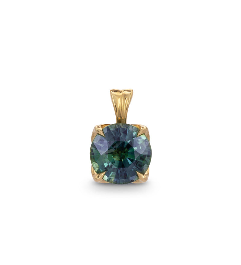 Signature Petal pendant with natural teal sapphire