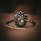 Flùr oval diamond cluster ring Signature petal detail underneath