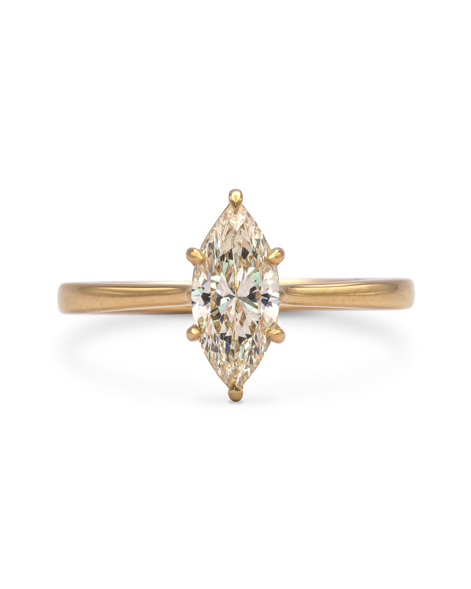 Uist marquise natural diamond solitaire ring in 18ct yellow gold; product studio shot