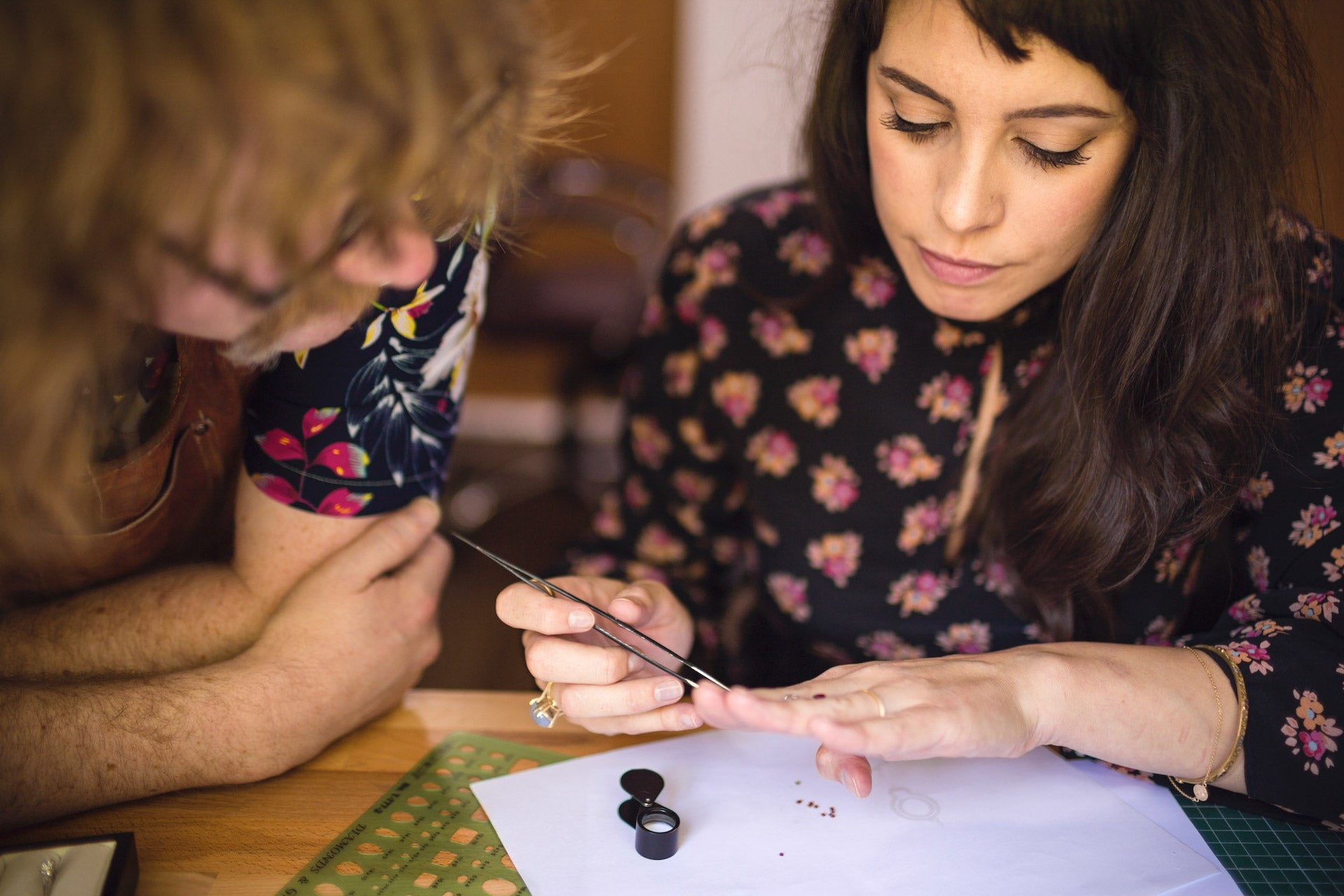 Moira Patience gemstones in the workshop