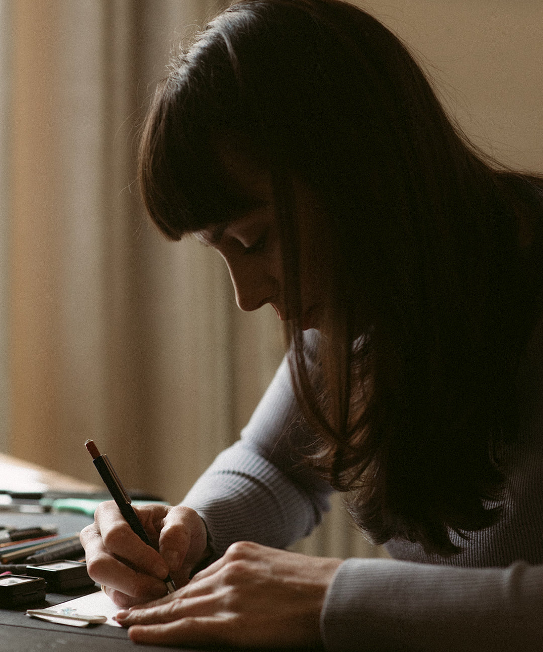 Moira Patience bespoke design drawing in the Edinburgh showroom