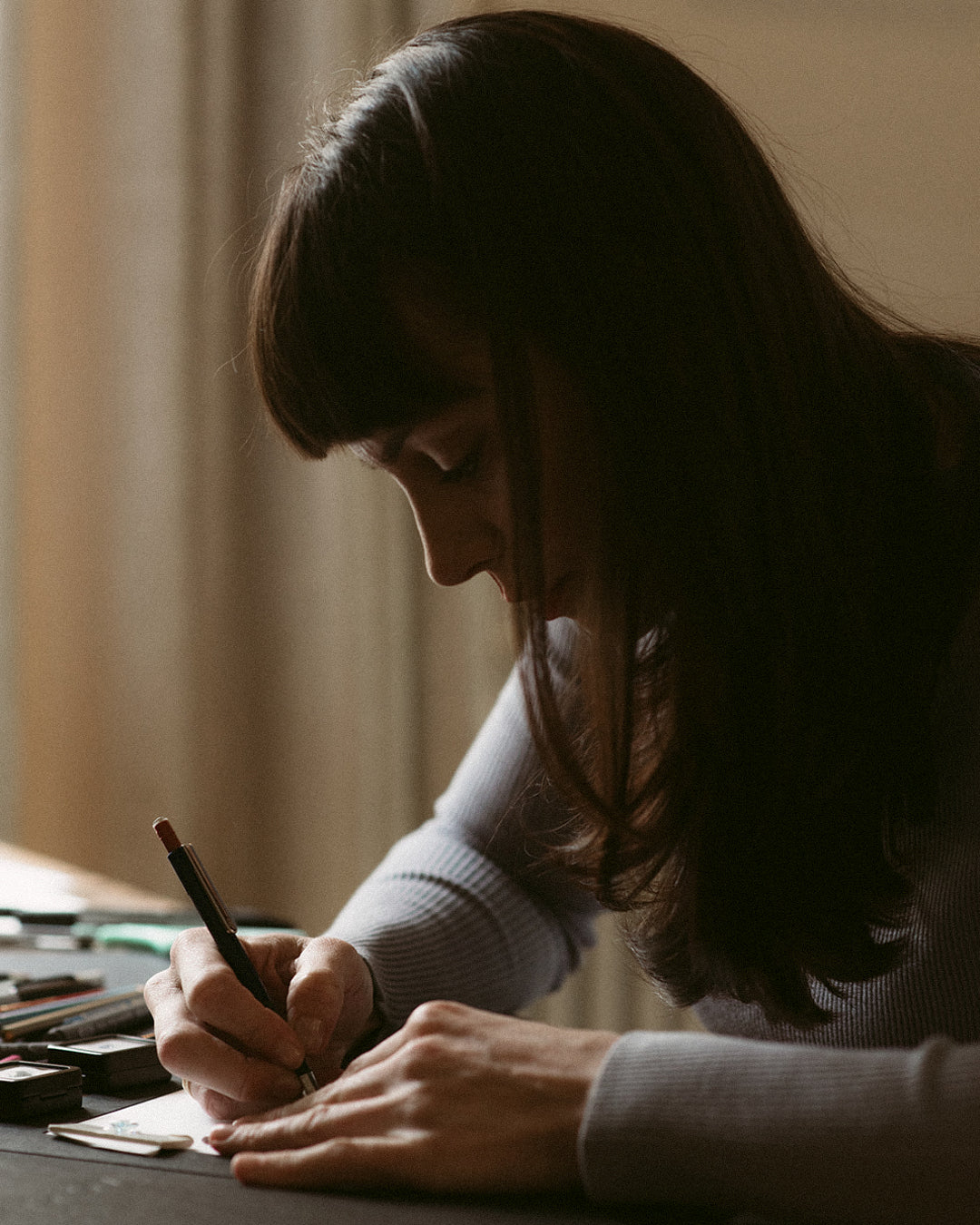 Moira Patience bespoke design drawing in the Edinburgh showroom