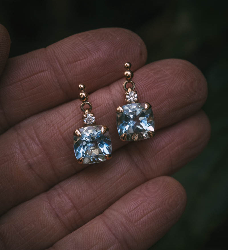Moira Patience Fine Jewellery Aquamarine and Diamond Drop Earrings