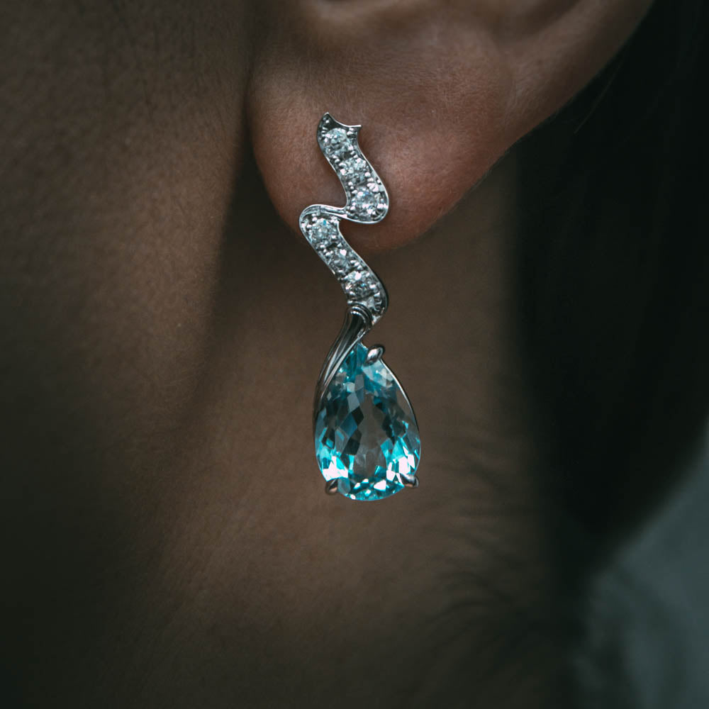 Moira Patience Fine Jewellery Bespoke Aquamarine and Diamond Platinum Earrings