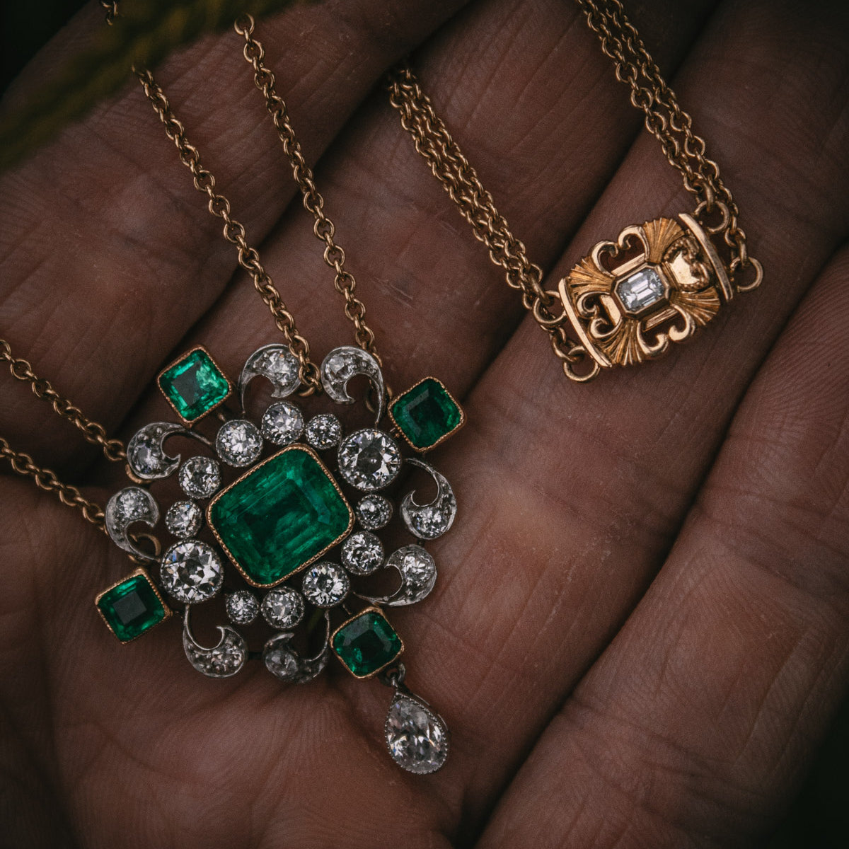 Moira Patience Emerald and diamond necklace