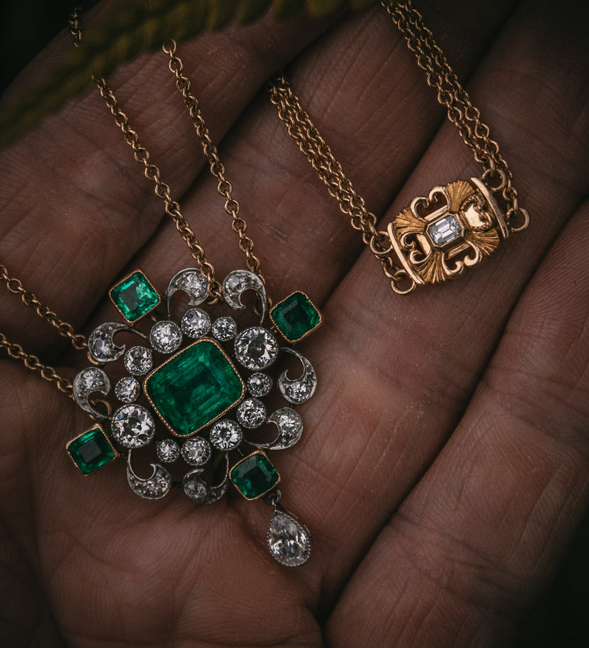 Moira Patience Emerald and diamond necklace