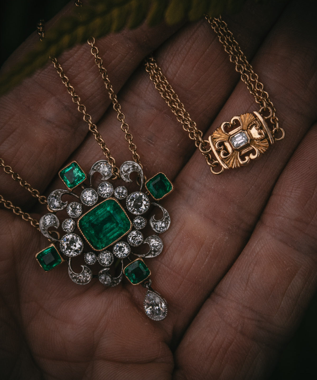 Moira Patience Emerald and diamond necklace