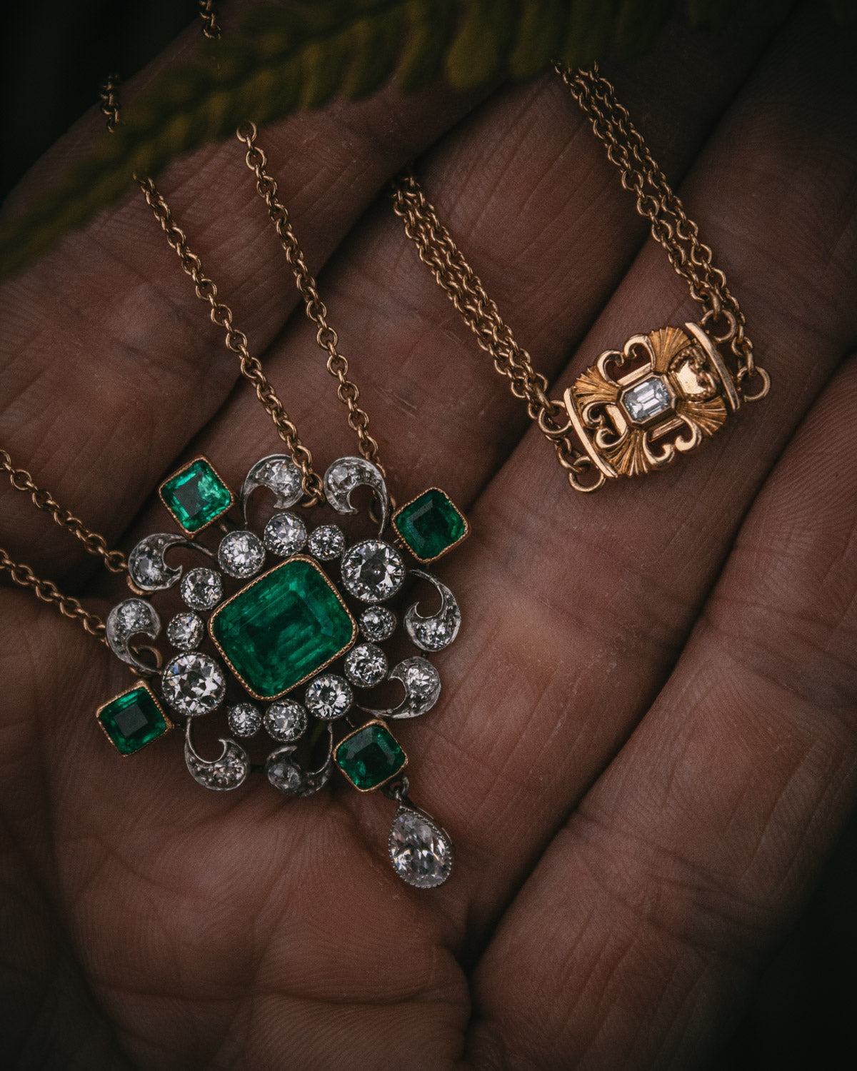 Moira Patience Emerald and diamond necklace
