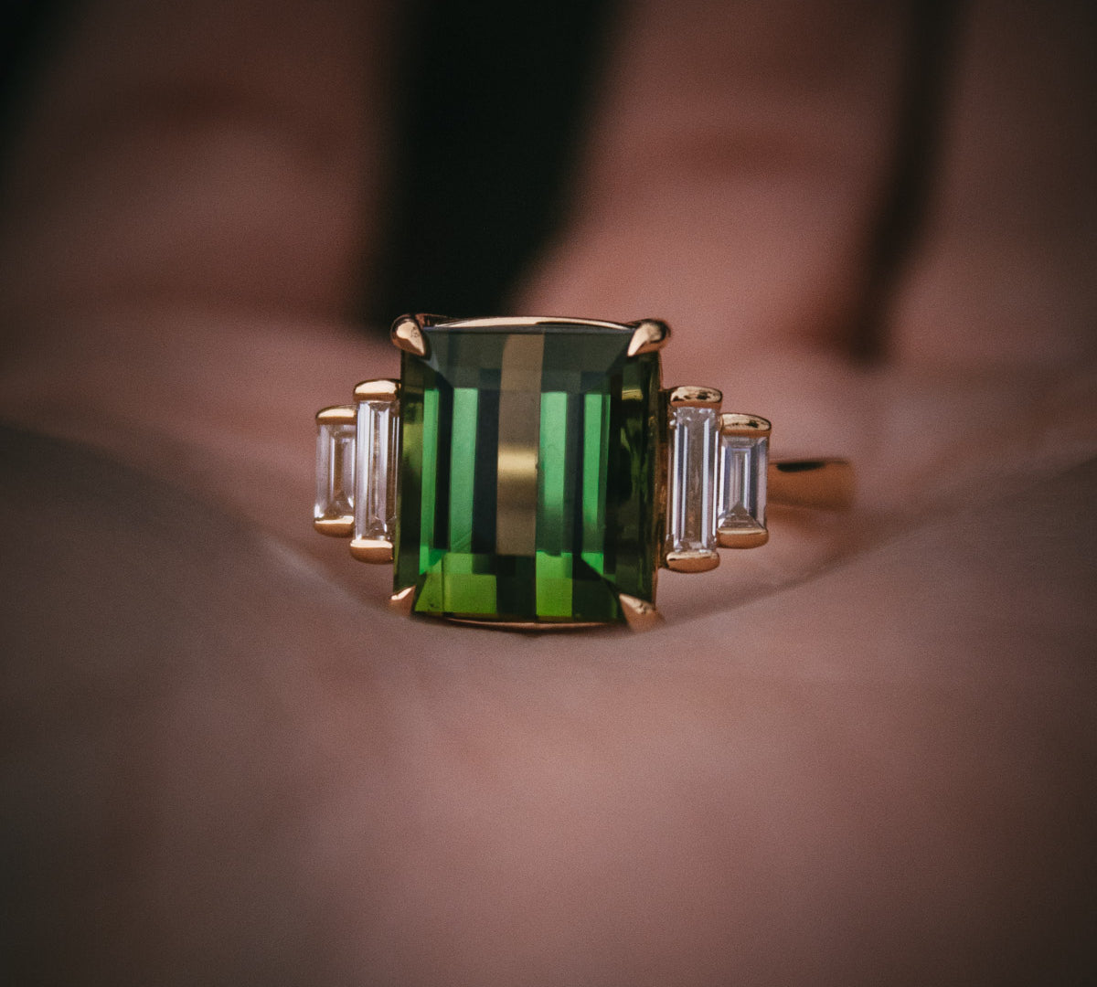 Green Tourmaline & Diamond Engagement Ring