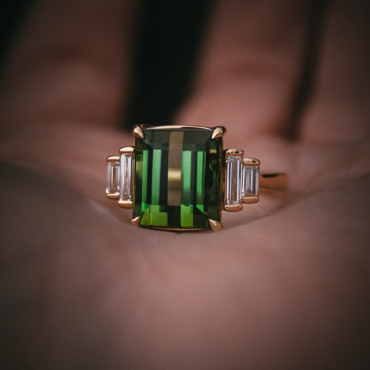Green Tourmaline & Diamond Engagement Ring