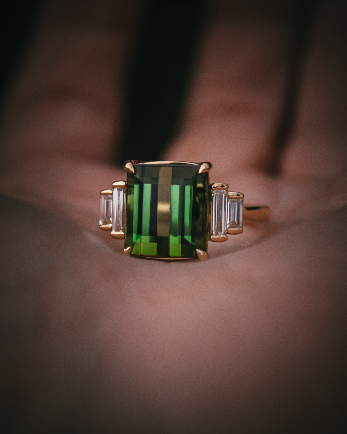 Green Tourmaline & Diamond Engagement Ring