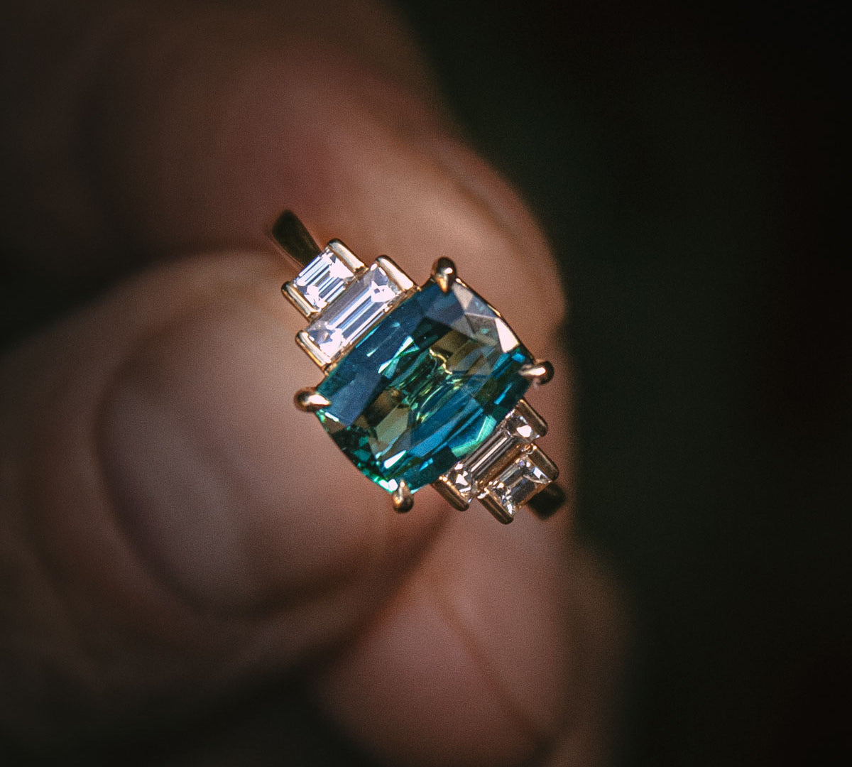 Indicolite Tourmaline & Diamond Engagement Ring