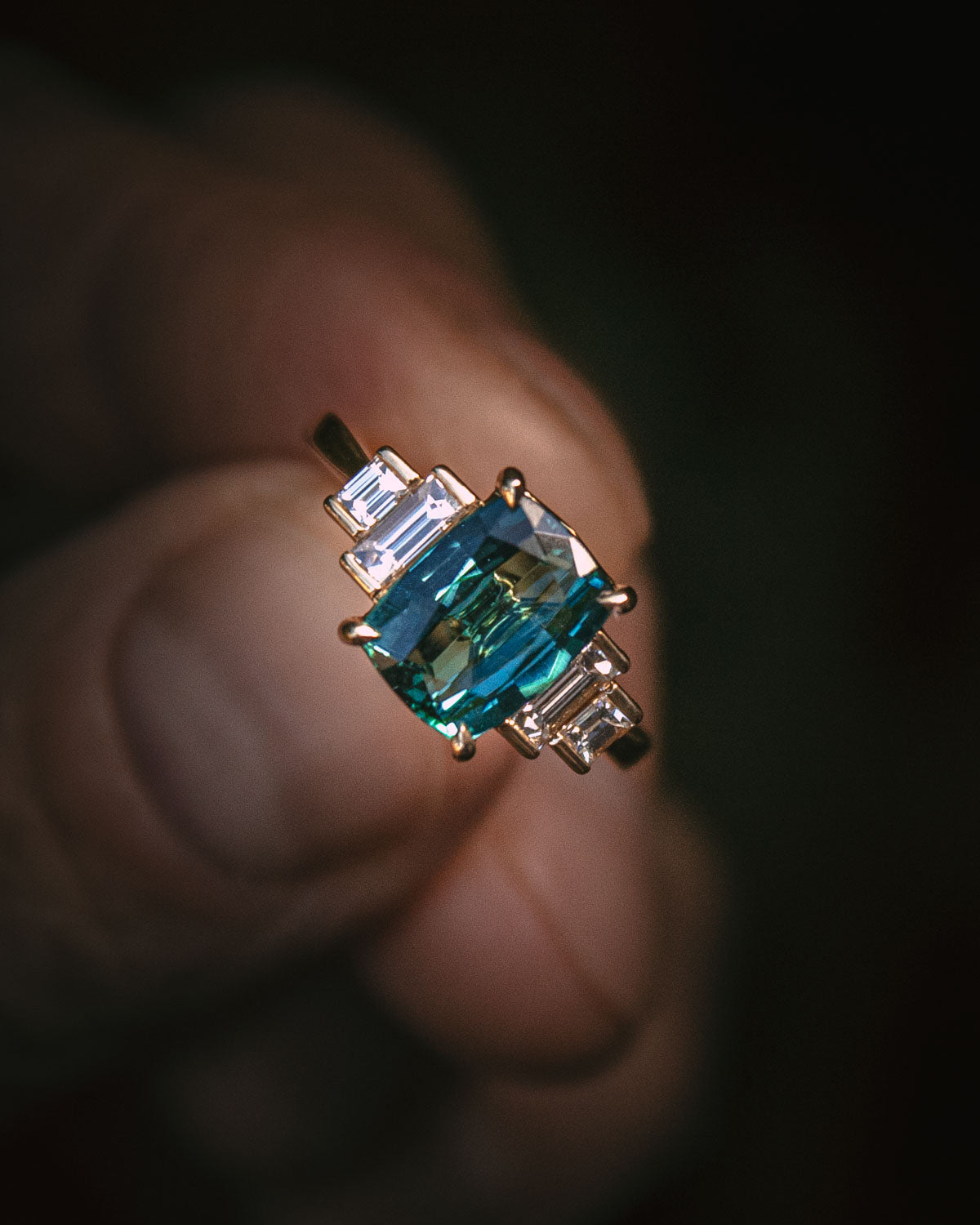 Indicolite Tourmaline & Diamond Engagement Ring