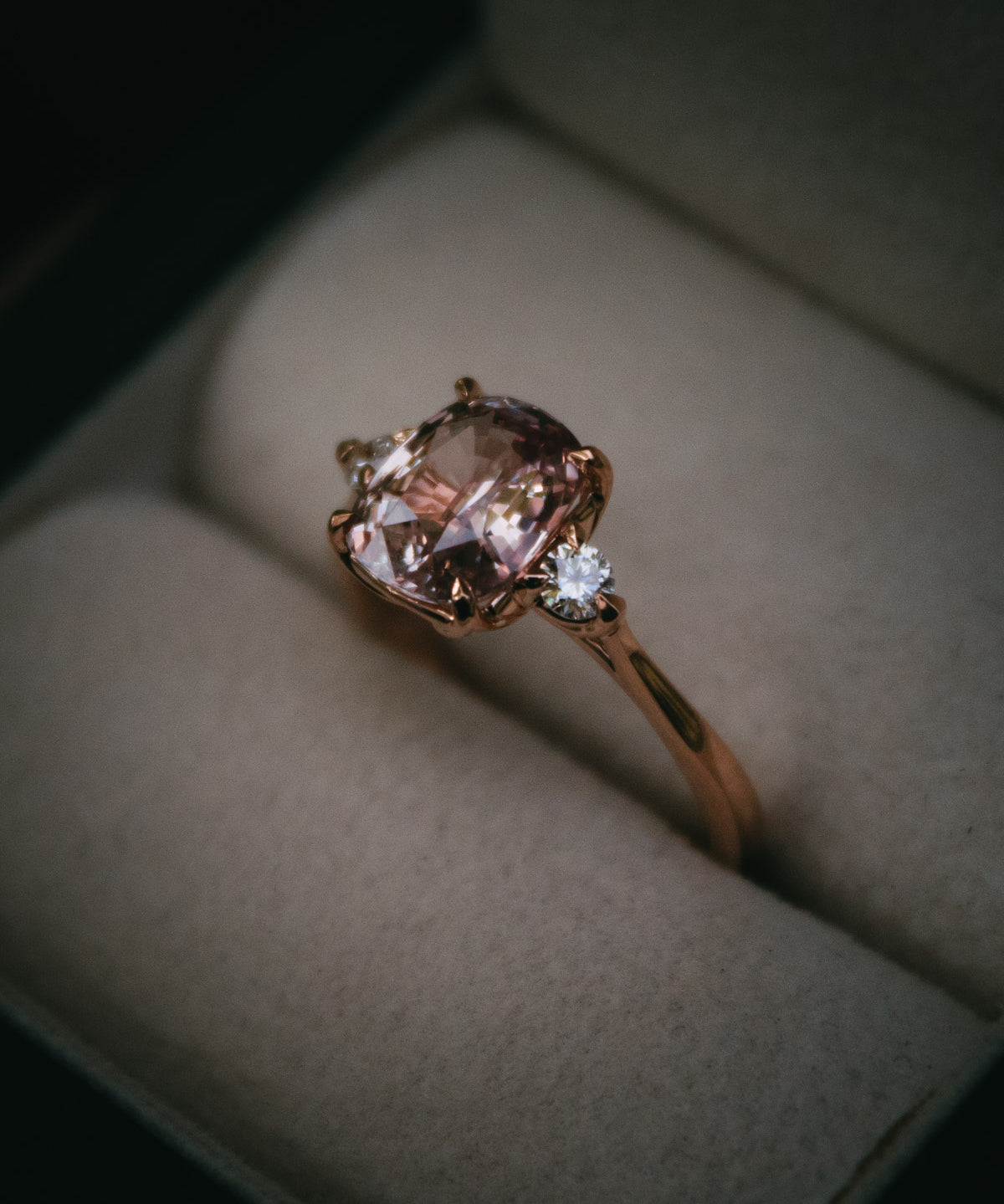 Moira Patience Padparadscha sapphire engagement ring